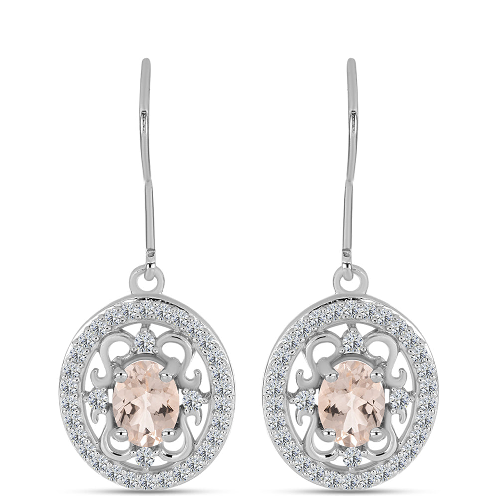 Cercei din Argint 925 ( 3.61 grame ) cu Morganit Gozareh și Topaz Alb 2.09 Carate