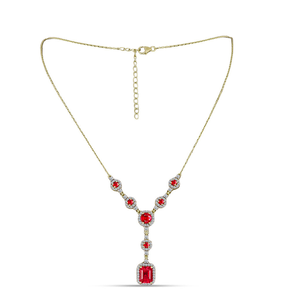 Colier din Argint 925 Placat cu Aur ( 8.29 grame ) cu Agat Roșu și Topaz Alb 4.89 Carate 1 