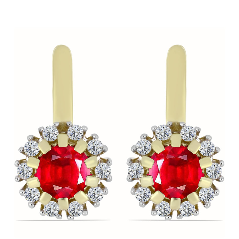 Cercei din Argint 925 Placat cu Aur ( 3.51 grame ) cu Agat Roșu și Topaz Alb 1.17 Carate 1 