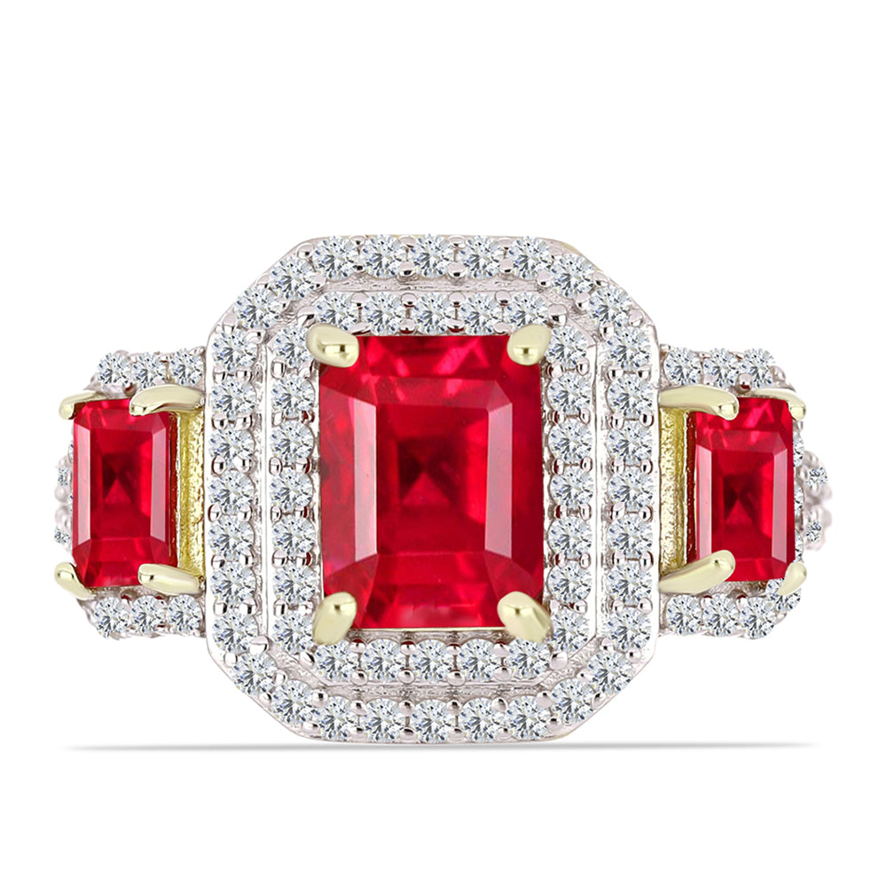 Inel din Argint 925 Placat cu Aur ( 4.16 grame ) cu Agat Roșu și Topaz Alb 2.89 Carate 1 