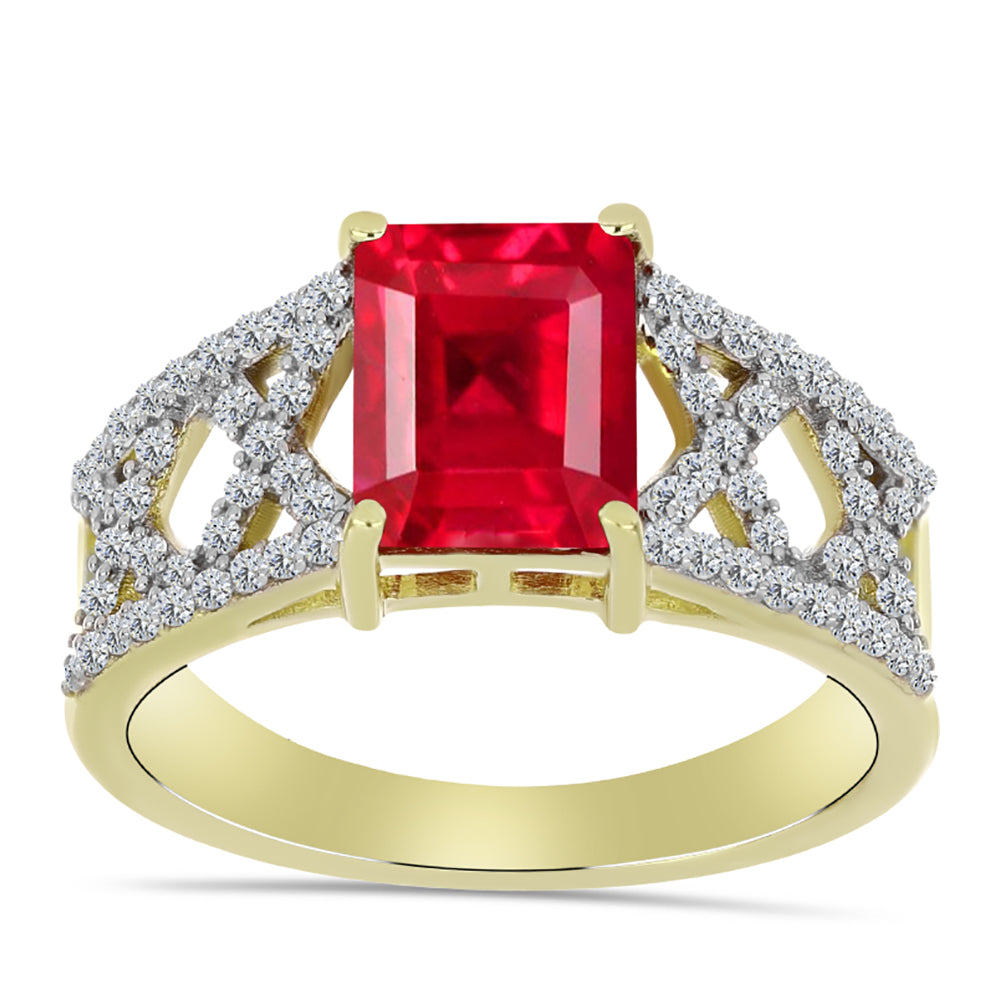 Inel din Argint 925 Placat cu Aur ( 3.54 grame ) cu Agat Roșu și Topaz Alb 2.63 Carate 3 