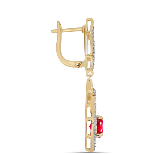 Cercei din Argint 925 Placat cu Aur ( 5.59 grame ) cu Agat Roșu și Topaz Alb 2.8 Carate