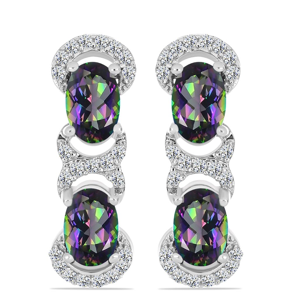 Cercei din Argint 925 ( 3.15 grame ) cu Cuarț Mistic Verde Brazilian și Topaz Alb 1.89 Carate 1 