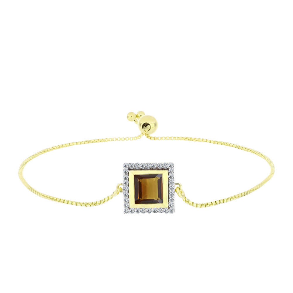 Brățară din Argint 925 Placat cu Aur ( 3.75 grame ) cu Cuarț Coniac și Topaz Alb 1.8 Carate 1 