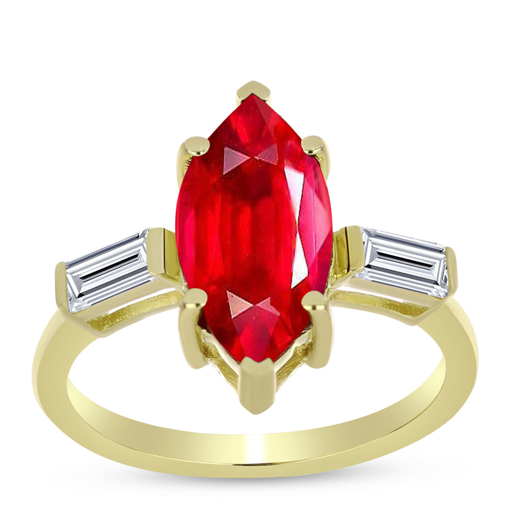 Inel din Argint 925 Placat cu Aur ( 2.25 grame ) cu Agat Roșu și Topaz Alb 3.08 Carate 3 