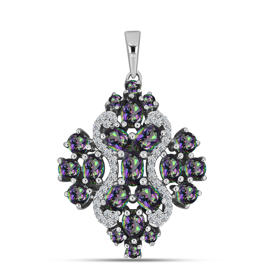 Pandantiv din Argint 925 ( 2.77 grame ) cu Cuarț Mistic Verde Brazilian și Topaz Alb 2.4 Carate 1 