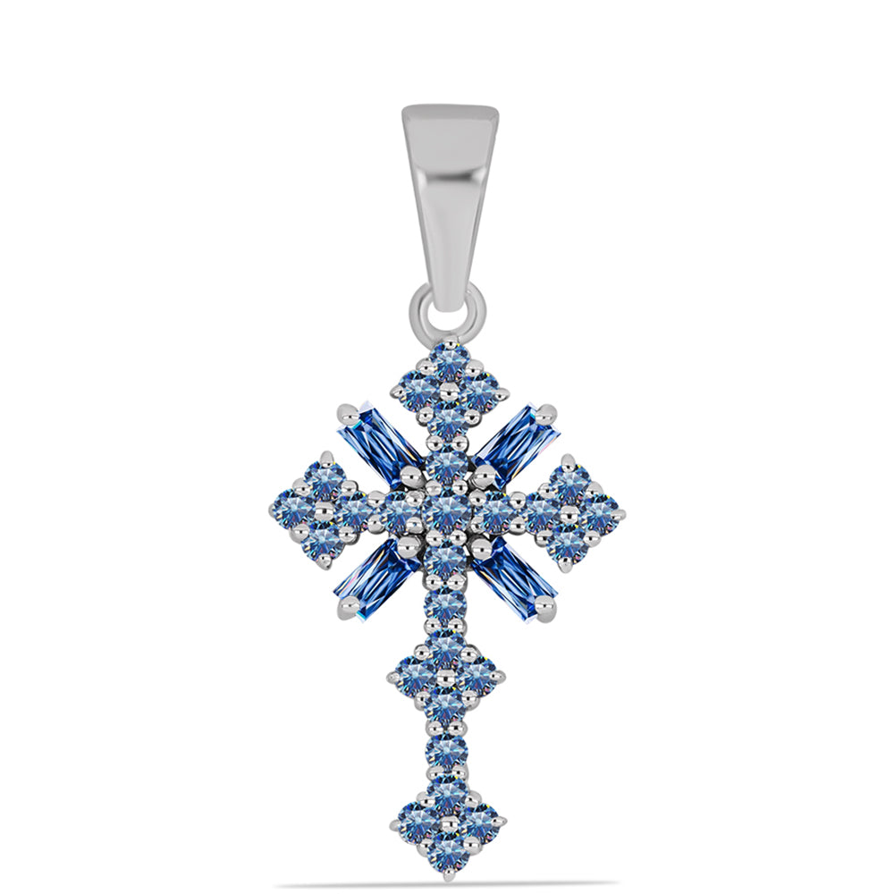 Cruce Pandantiv din Argint 925 ( 1.61 grame ) cu Moissanite Albastru Oceanic 0.61 Carate