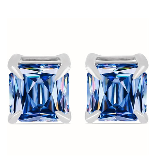 Cercei din Argint 925 ( 1.25 grame ) cu Moissanite Albastru Oceanic 1.3 Carate