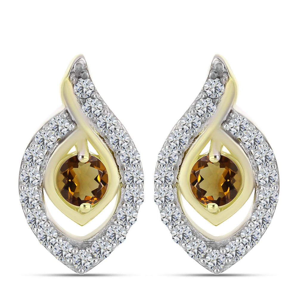 Cercei din Argint 925 Placat cu Aur ( 3.81 grame ) cu Cuarț Coniac și Topaz Alb 1.18 Carate