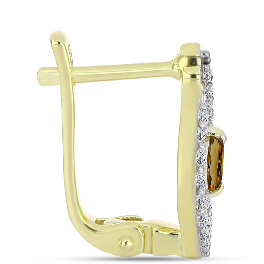 Cercei din Argint 925 Placat cu Aur ( 3.81 grame ) cu Cuarț Coniac și Topaz Alb 1.18 Carate 2 