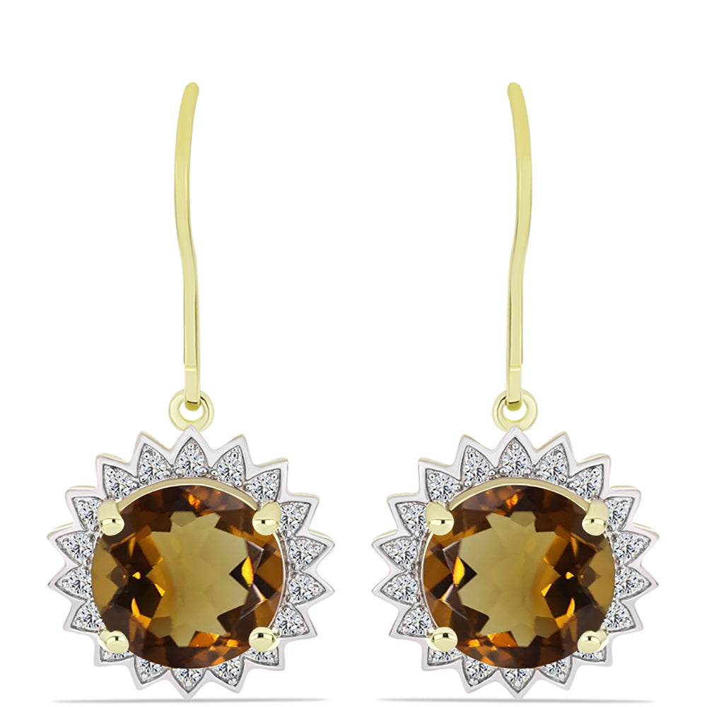 Cercei din Argint 925 Placat cu Aur ( 3.55 grame ) cu Cuarț Coniac și Topaz Alb 6.64 Carate 1 