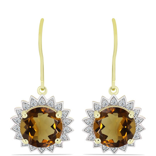 Cercei din Argint 925 Placat cu Aur ( 3.55 grame ) cu Cuarț Coniac și Topaz Alb 6.64 Carate