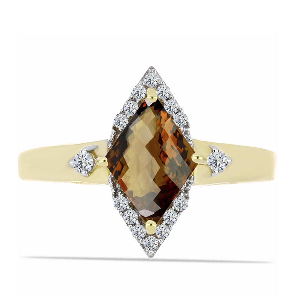 Inel din Argint 925 Placat cu Aur ( 2.82 grame ) cu Cuarț Coniac și Topaz Alb 1.7 Carate