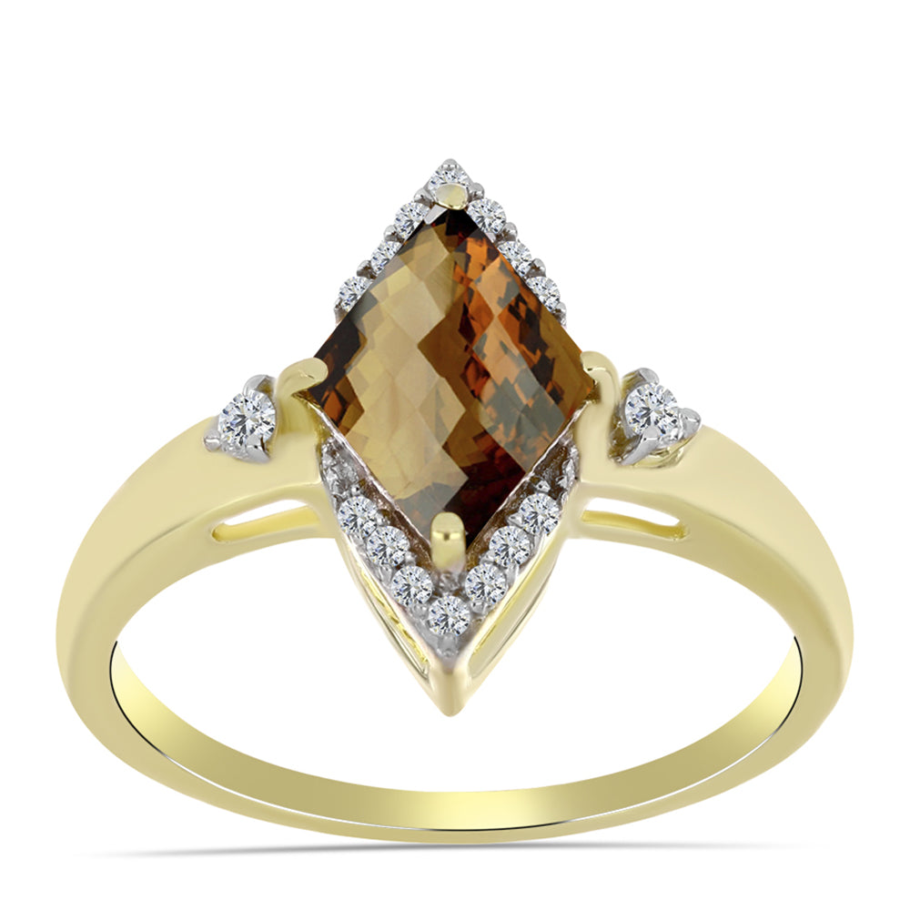 Inel din Argint 925 Placat cu Aur ( 2.82 grame ) cu Cuarț Coniac și Topaz Alb 1.7 Carate 3 