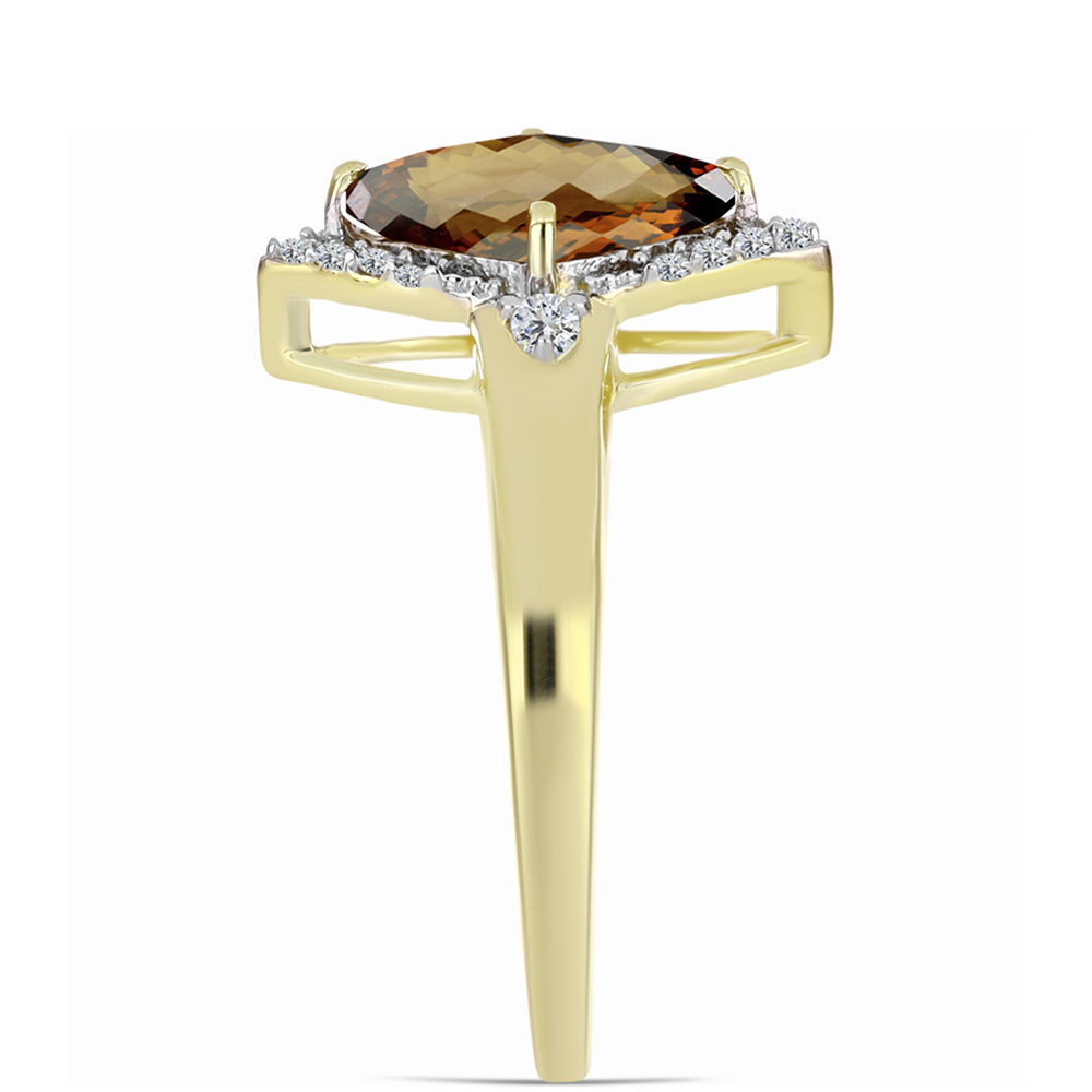 Inel din Argint 925 Placat cu Aur ( 2.82 grame ) cu Cuarț Coniac și Topaz Alb 1.7 Carate
