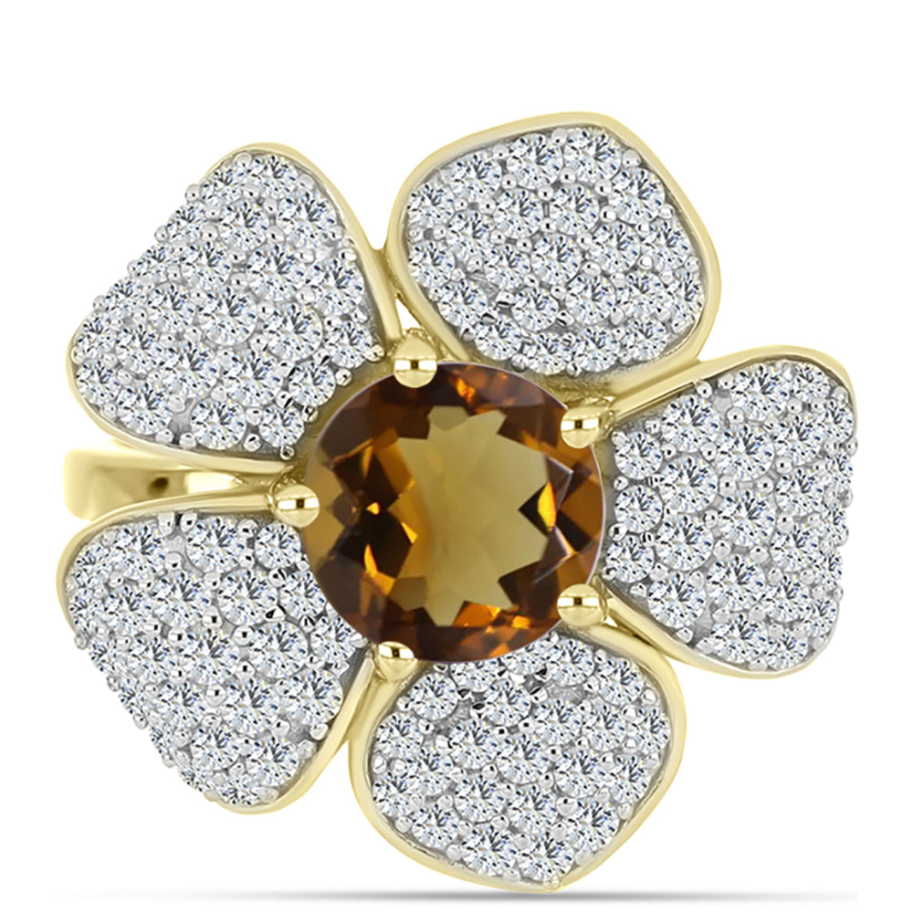 Inel din Argint 925 Placat cu Aur ( 4.95 grame ) cu Cuarț Coniac și Topaz Alb 2.88 Carate 1 