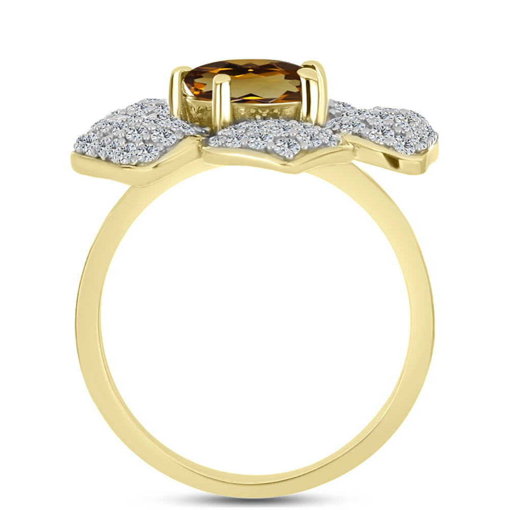 Inel din Argint 925 Placat cu Aur ( 4.95 grame ) cu Cuarț Coniac și Topaz Alb 2.88 Carate