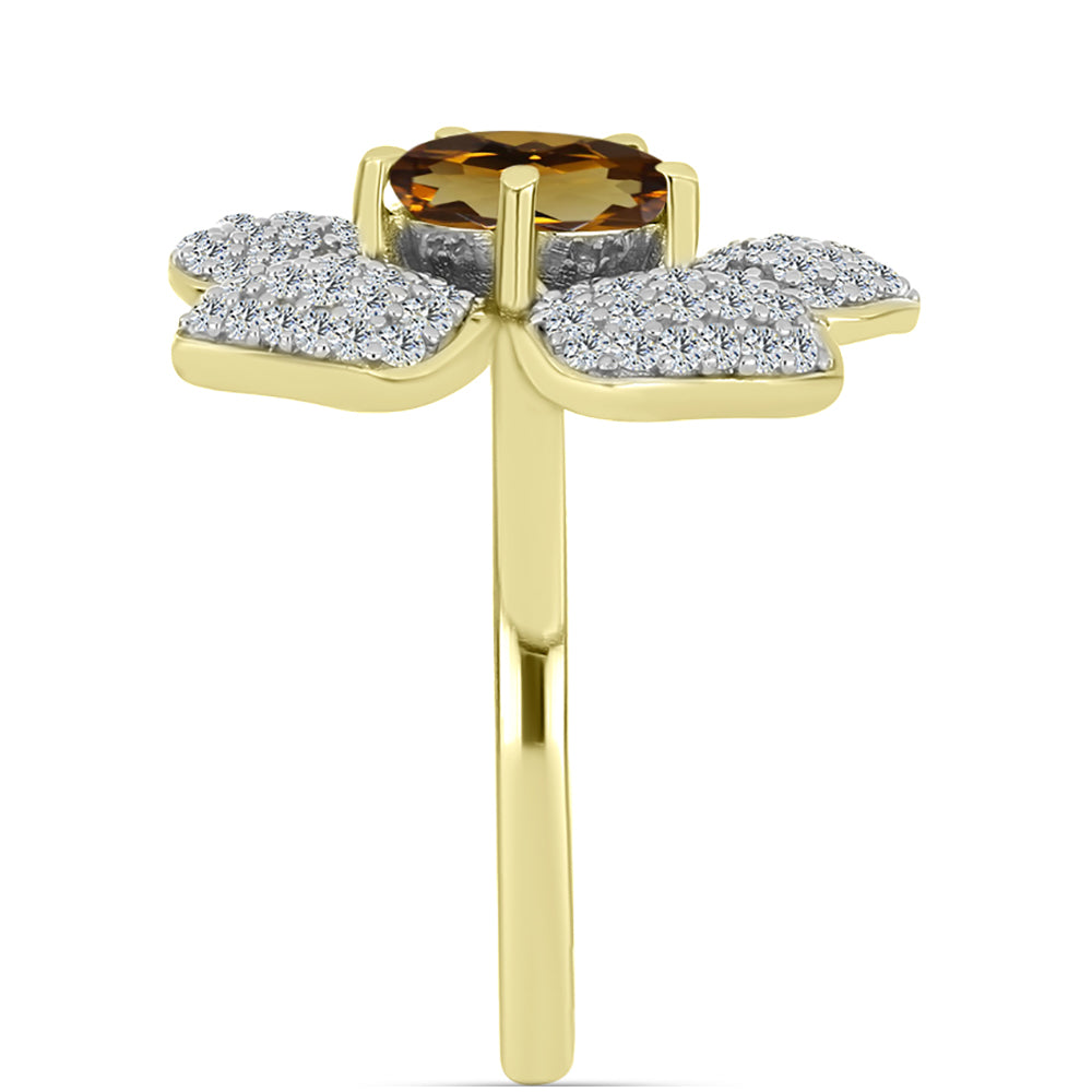 Inel din Argint 925 Placat cu Aur ( 4.95 grame ) cu Cuarț Coniac și Topaz Alb 2.88 Carate