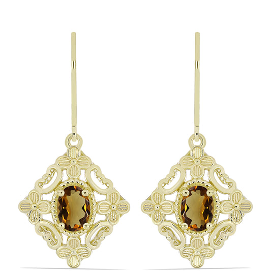 Cercei din Argint 925 Placat cu Aur ( 5.63 grame ) cu Cuarț Coniac 1.44 Carate