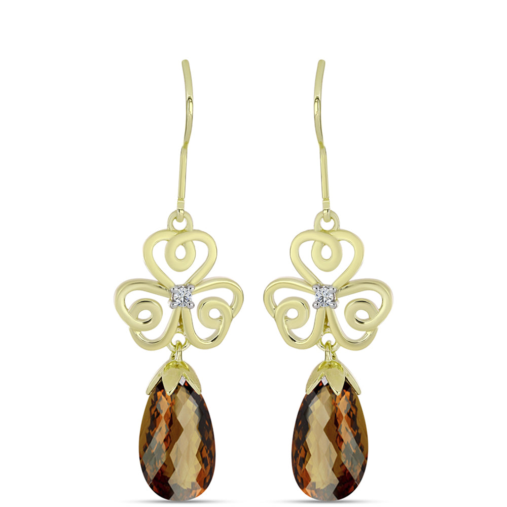 Cercei din Argint 925 Placat cu Aur ( 3.9 grame ) cu Cuarț Coniac și Topaz Alb 6.36 Carate