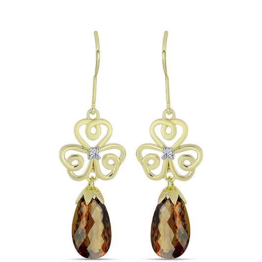 Cercei din Argint 925 Placat cu Aur ( 3.9 grame ) cu Cuarț Coniac și Topaz Alb 6.36 Carate