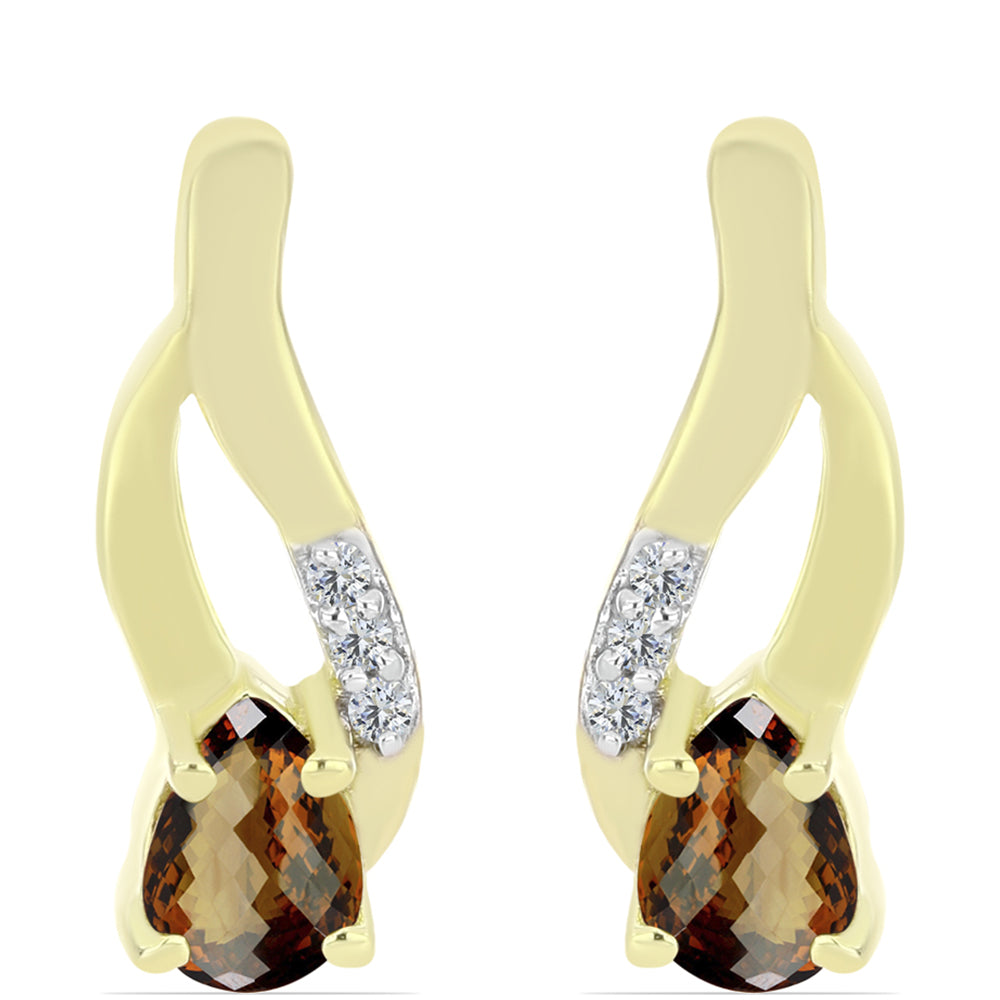 Cercei din Argint 925 Placat cu Aur ( 2.88 grame ) cu Cuarț Coniac și Topaz Alb 0.78 Carate