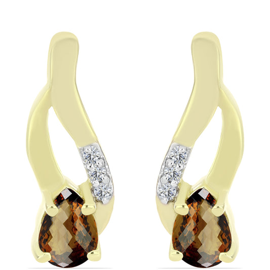 Cercei din Argint 925 Placat cu Aur ( 2.88 grame ) cu Cuarț Coniac și Topaz Alb 0.78 Carate