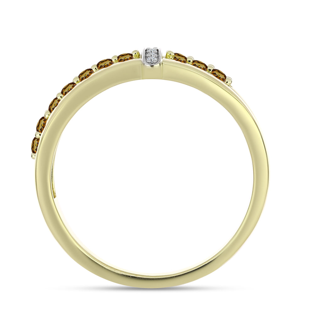 Inel din Argint 925 Placat cu Aur ( 3.65 grame ) cu Cuarț Coniac și Topaz Alb 0.38 Carate 6 