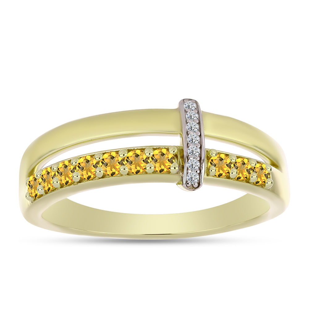 Inel din Argint 925 Placat cu Aur ( 3.65 grame ) cu Cuarț Coniac și Topaz Alb 0.38 Carate 3 