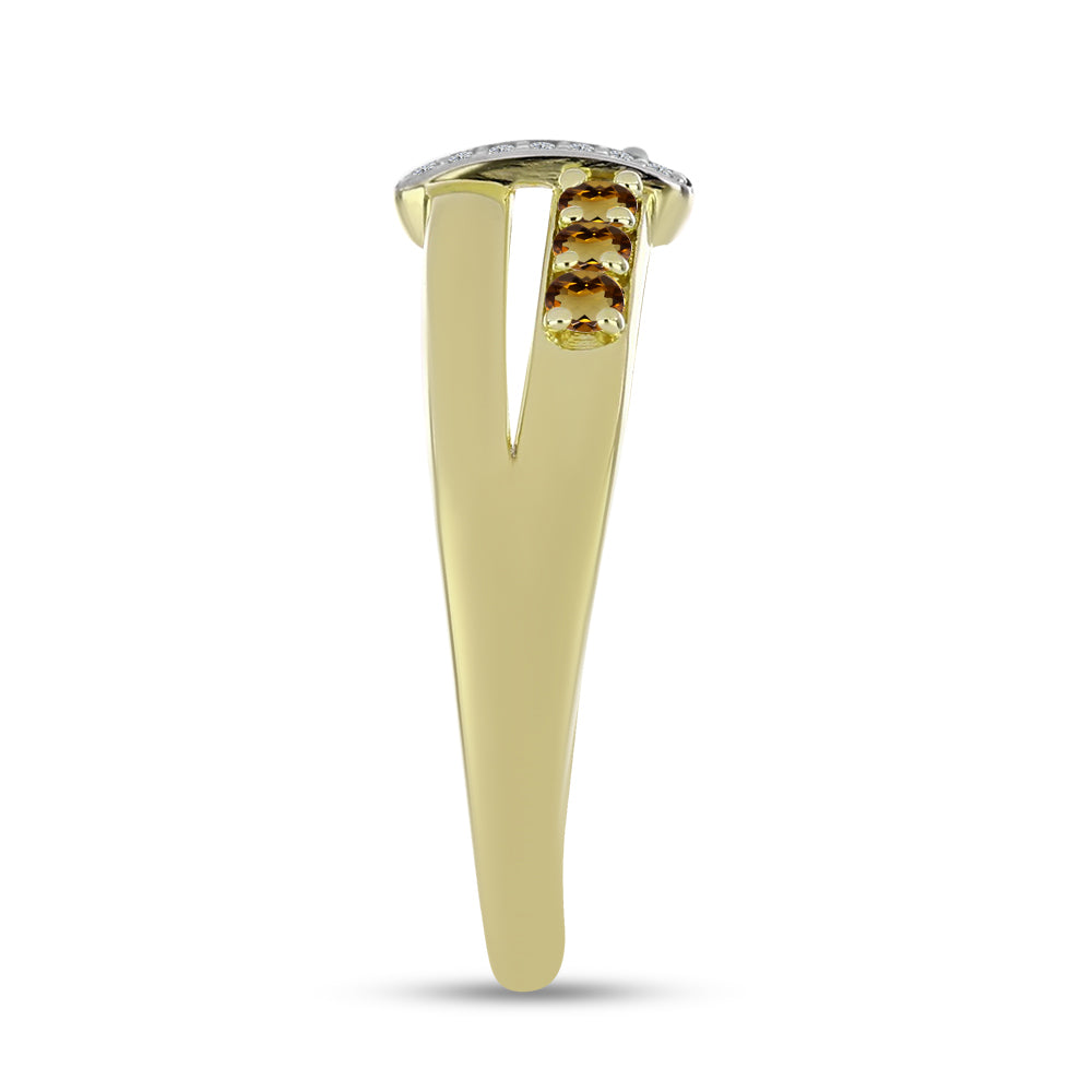 Inel din Argint 925 Placat cu Aur ( 3.65 grame ) cu Cuarț Coniac și Topaz Alb 0.38 Carate