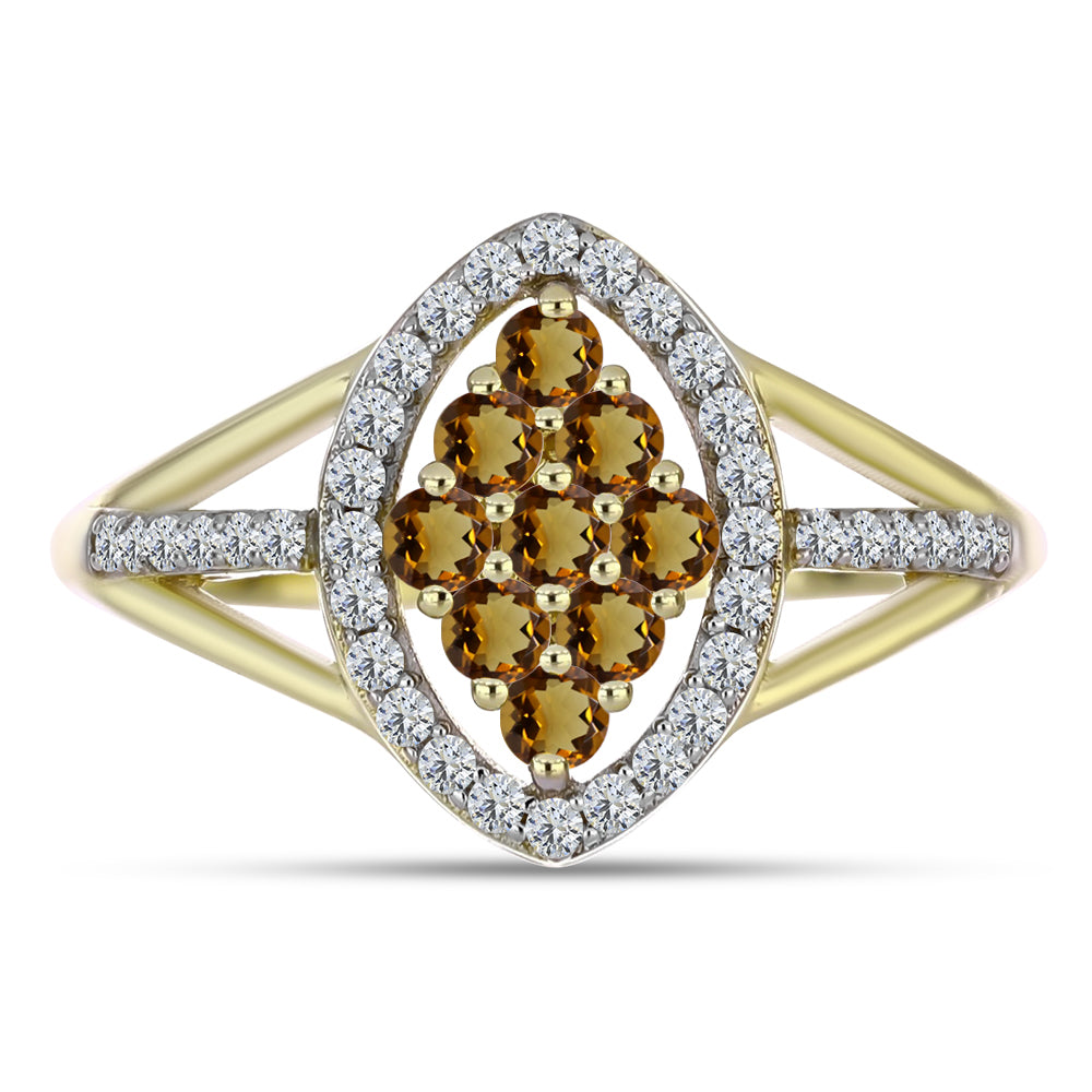 Inel din Argint 925 Placat cu Aur ( 2.59 grame ) cu Cuarț Coniac și Topaz Alb 0.52 Carate 5 