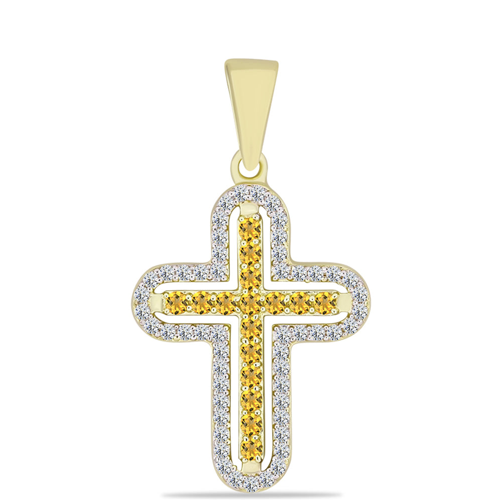Cruce Pandantiv din Argint 925 Placat cu Aur ( 1.6 grame ) cu Cuarț Coniac și Topaz Alb 0.57 Carate 1 