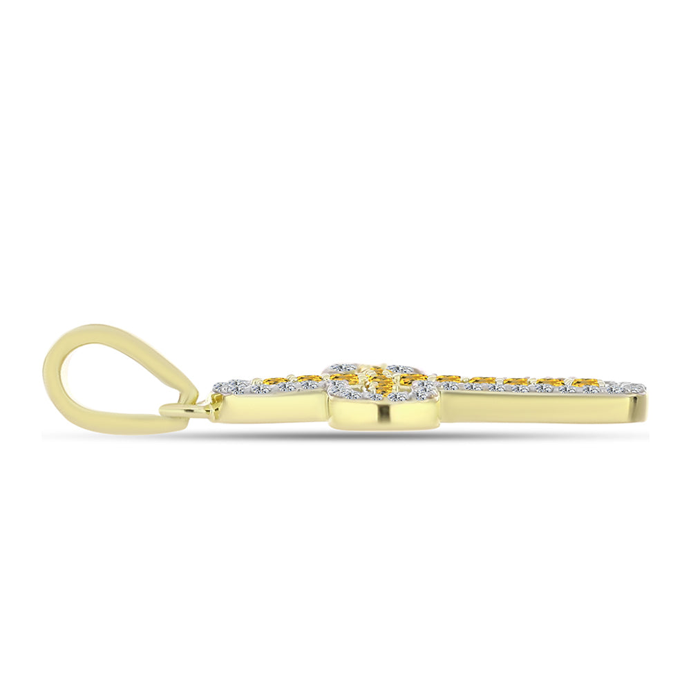 Cruce Pandantiv din Argint 925 Placat cu Aur ( 1.6 grame ) cu Cuarț Coniac și Topaz Alb 0.57 Carate