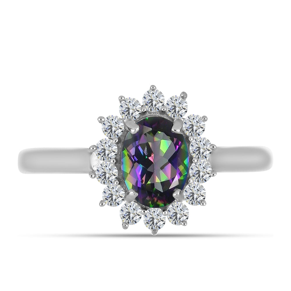 Inel din Argint 925 ( 2.21 grame ) cu Cuarț Mistic Verde Brazilian și Topaz Alb 1.11 Carate