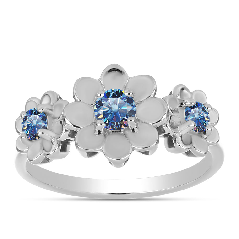 Inel din Argint 925 ( 3.33 grame ) cu Moissanite Albastru Oceanic 0.44 Carate 3 