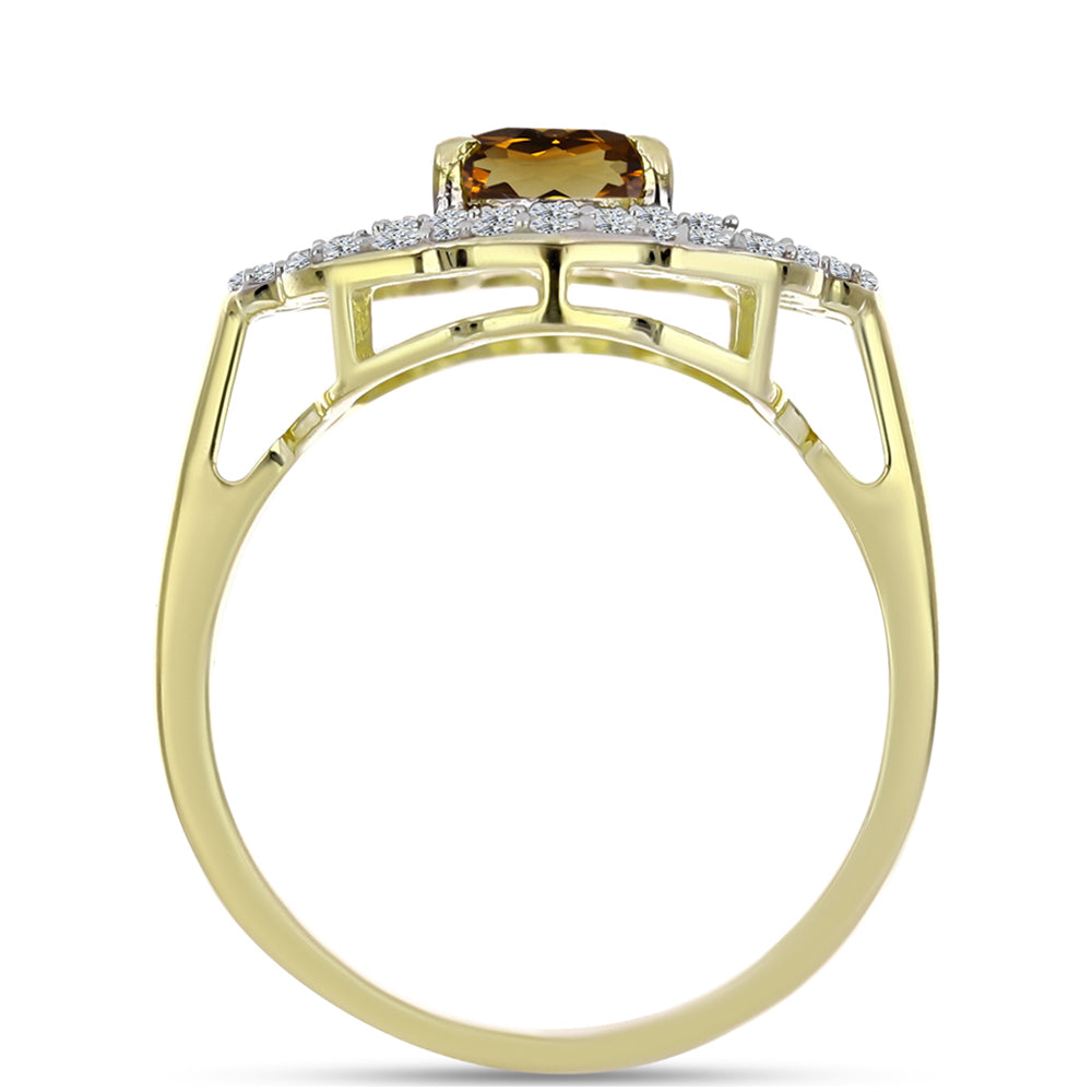Inel din Argint 925 Placat cu Aur ( 3.08 grame ) cu Cuarț Coniac și Topaz Alb 1.58 Carate 2 