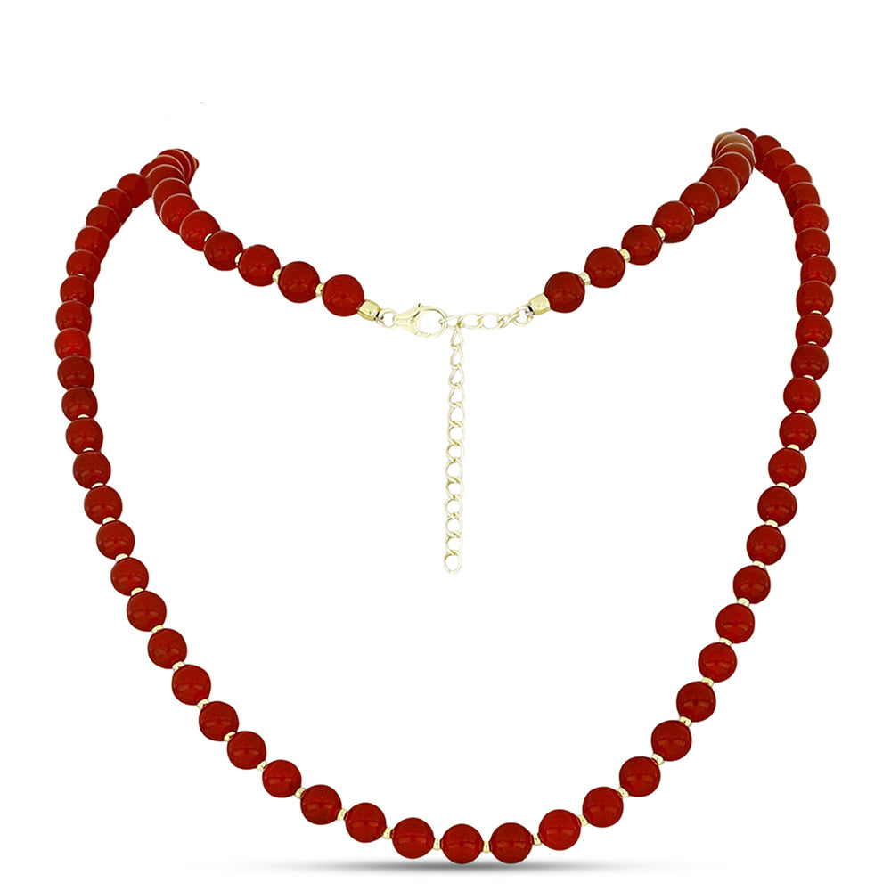 Colier din Argint 925 Placat cu Aur ( 2.4 grame ) cu Agat Roșu 97.08 Carate 1 