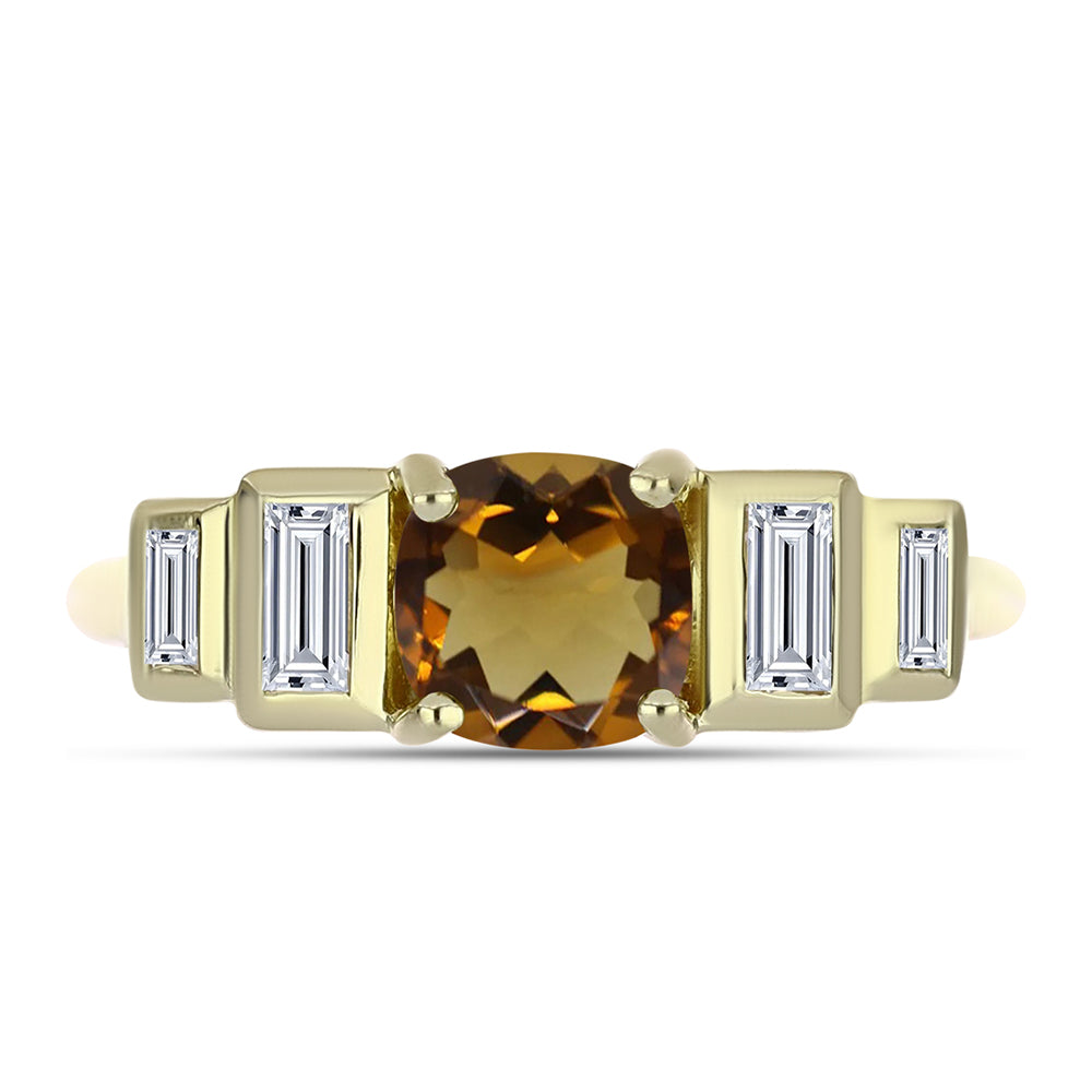 Inel din Argint 925 Placat cu Aur ( 2.2 grame ) cu Cuarț Coniac și Zircon Alb 1.2 Carate