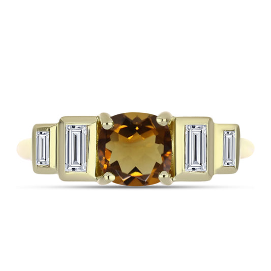 Inel din Argint 925 Placat cu Aur ( 2.2 grame ) cu Cuarț Coniac și Zircon Alb 1.2 Carate