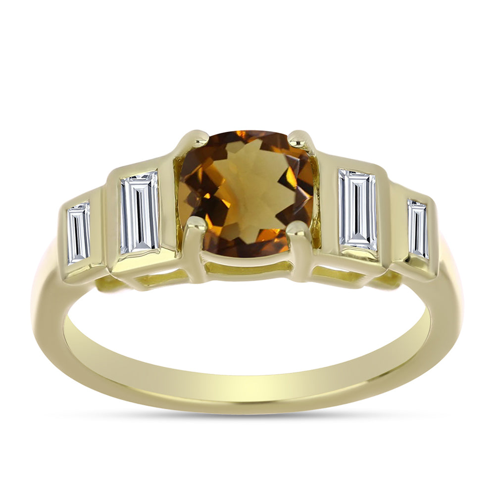 Inel din Argint 925 Placat cu Aur ( 2.2 grame ) cu Cuarț Coniac și Zircon Alb 1.2 Carate