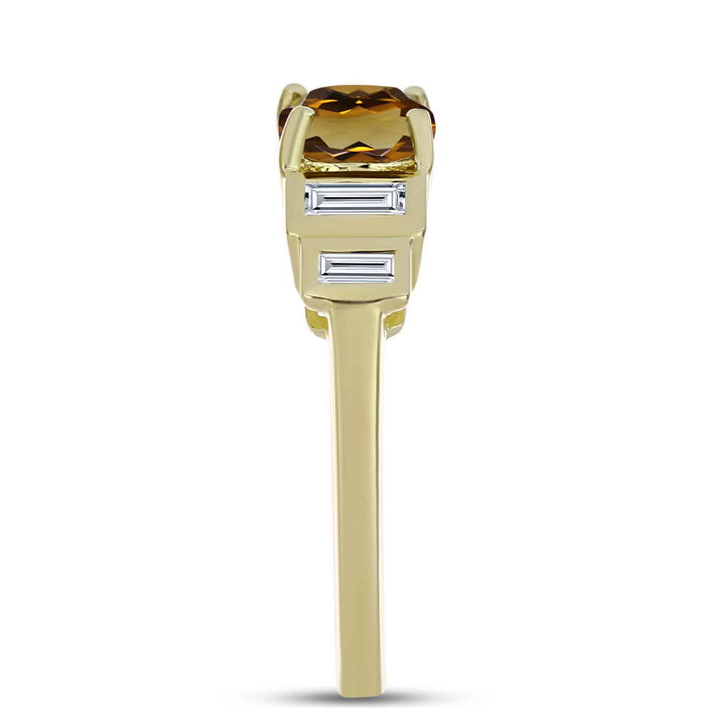Inel din Argint 925 Placat cu Aur ( 2.2 grame ) cu Cuarț Coniac și Zircon Alb 1.2 Carate