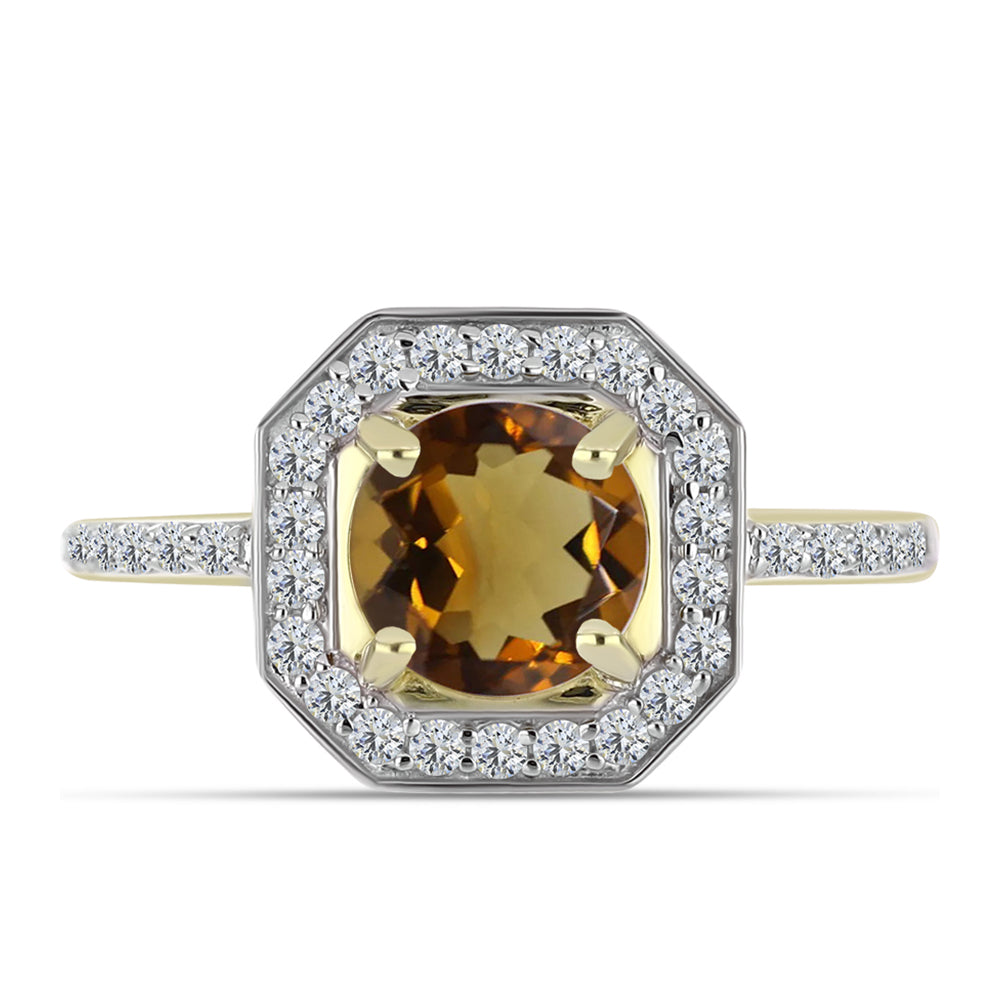 Inel din Argint 925 Placat cu Aur ( 2.64 grame ) cu Cuarț Coniac și Topaz Alb 1.64 Carate 1 