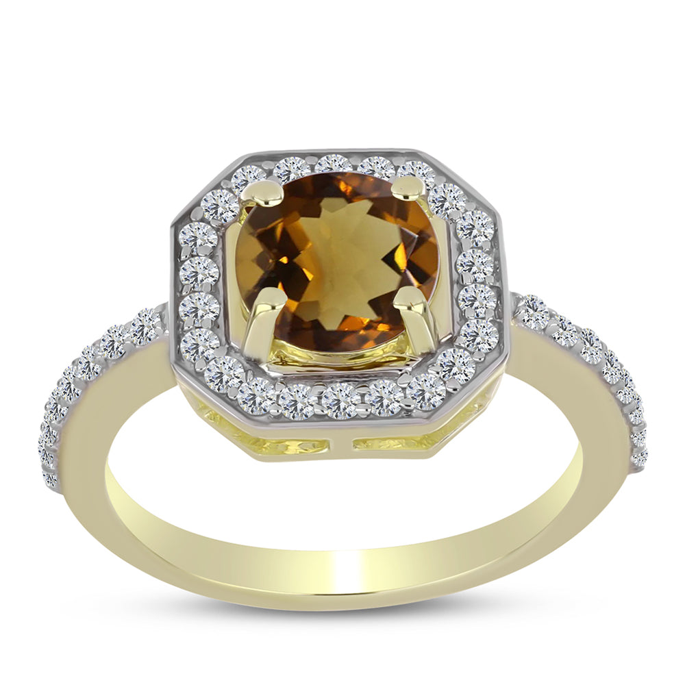 Inel din Argint 925 Placat cu Aur ( 2.64 grame ) cu Cuarț Coniac și Topaz Alb 1.64 Carate