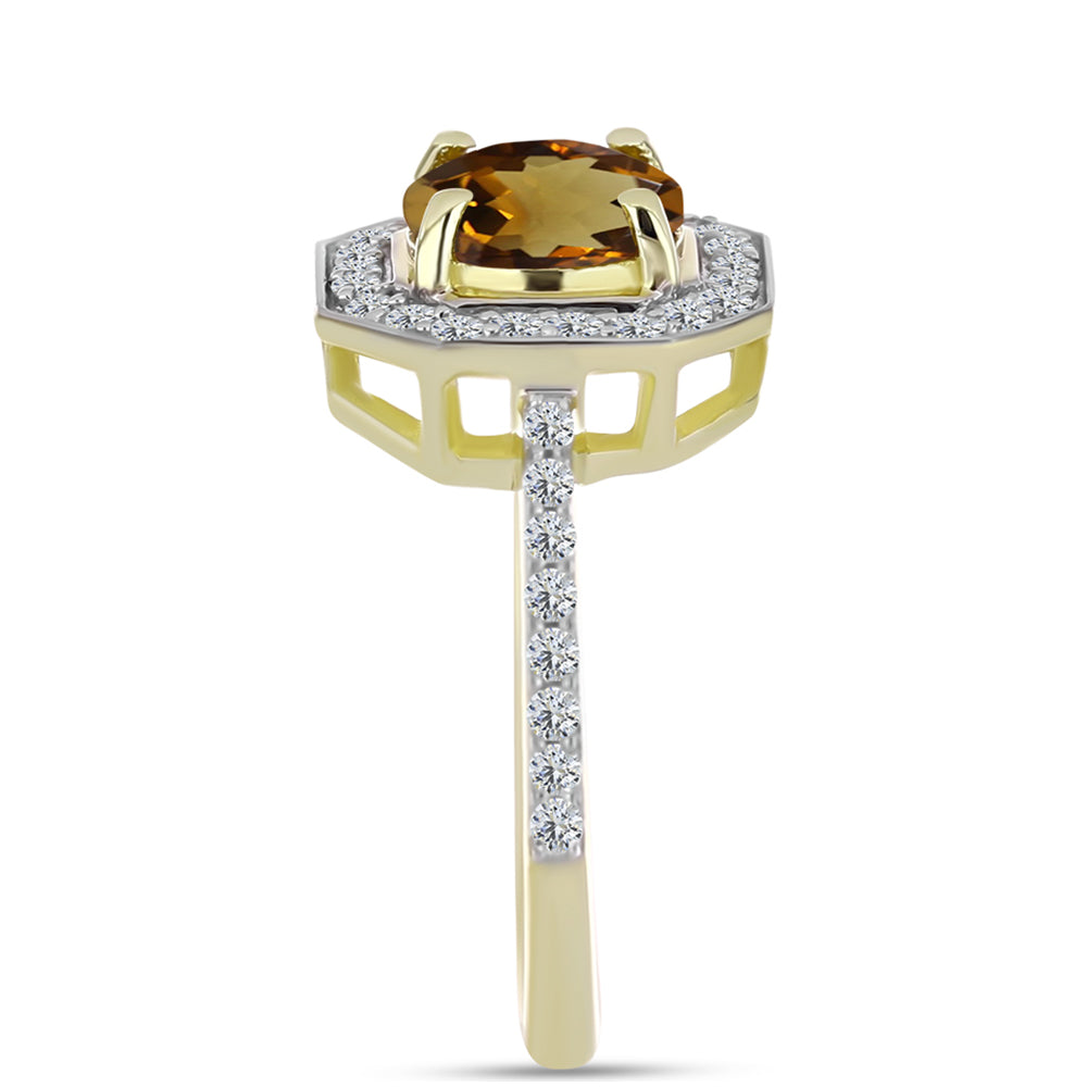 Inel din Argint 925 Placat cu Aur ( 2.64 grame ) cu Cuarț Coniac și Topaz Alb 1.64 Carate