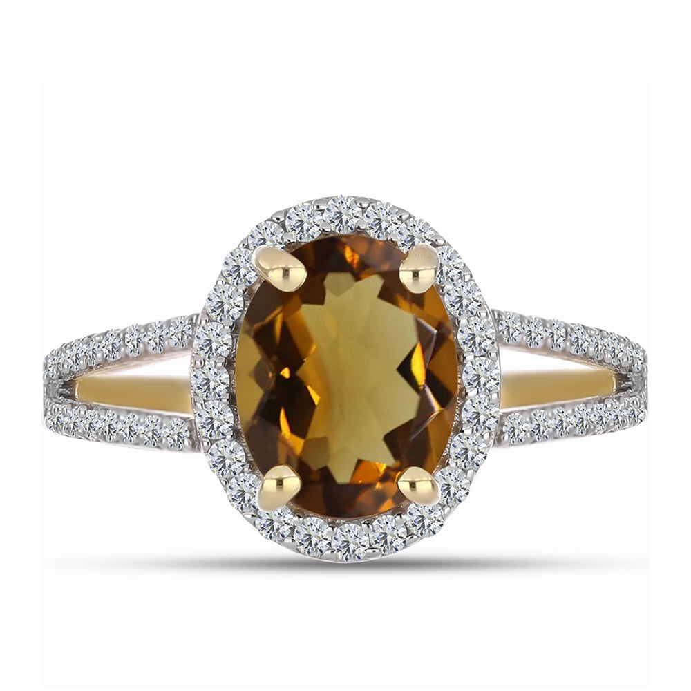 Inel din Argint 925 Placat cu Aur ( 2.23 grame ) cu Cuarț Coniac și Topaz Alb 2.12 Carate 1 