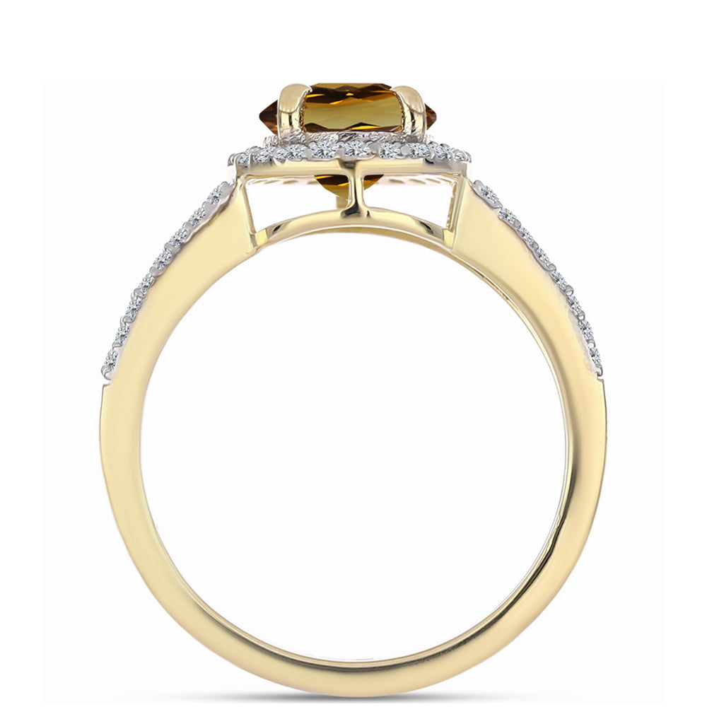 Inel din Argint 925 Placat cu Aur ( 2.23 grame ) cu Cuarț Coniac și Topaz Alb 2.12 Carate