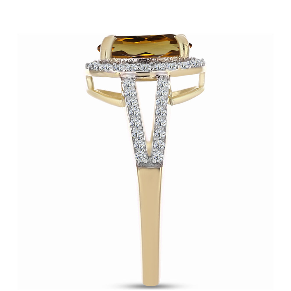 Inel din Argint 925 Placat cu Aur ( 2.23 grame ) cu Cuarț Coniac și Topaz Alb 2.12 Carate 4 