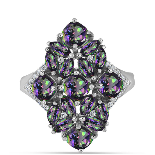 Inel din Argint 925 ( 5.7 grame ) cu Cuarț Mistic Verde Brazilian și Topaz Alb 4.27 Carate