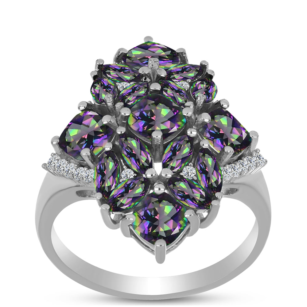 Inel din Argint 925 ( 5.7 grame ) cu Cuarț Mistic Verde Brazilian și Topaz Alb 4.27 Carate