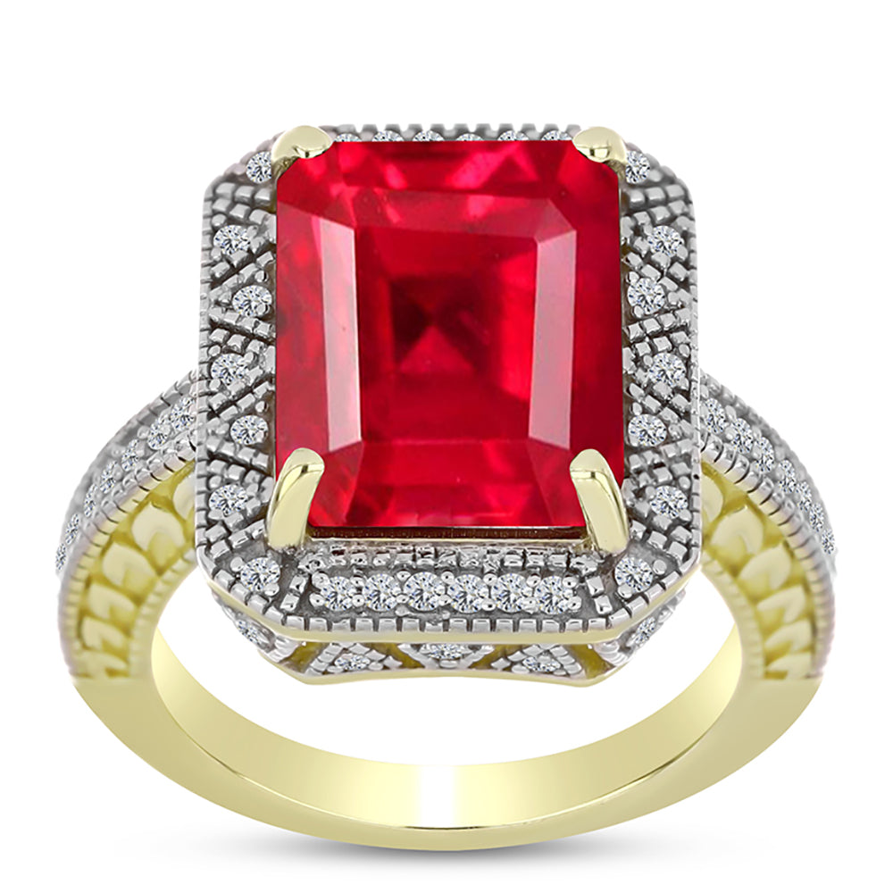 Inel din Argint 925 Placat cu Aur ( 6.78 grame ) cu Agat Roșu și Topaz Alb 7.12 Carate